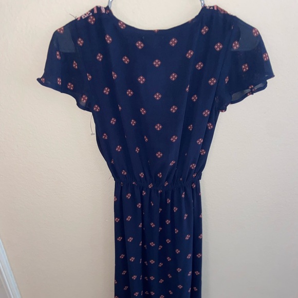 Faux wrap dress long hood core v neck y2k tie front blue beautiful short sleeve - Picture 8 of 14